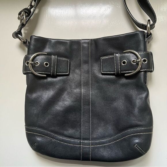 Coach Vintage Soho Bag Black Leather Silver Buckles Shoulder Purse Handbag - Picture 1 of 9